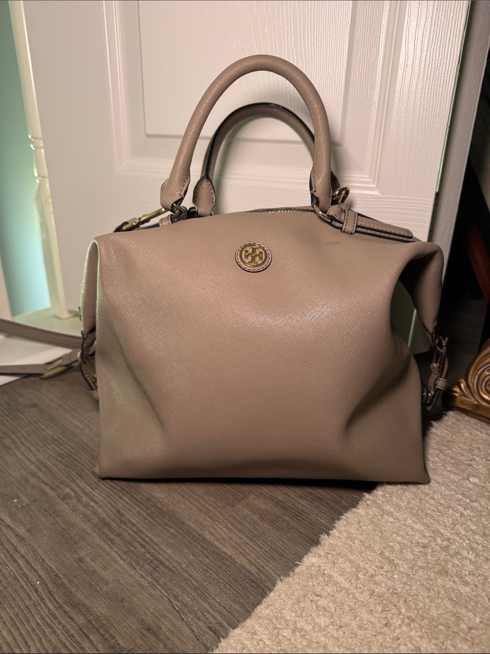 Tory Burch Taupe Leather Top-Handle Shoulder Bag